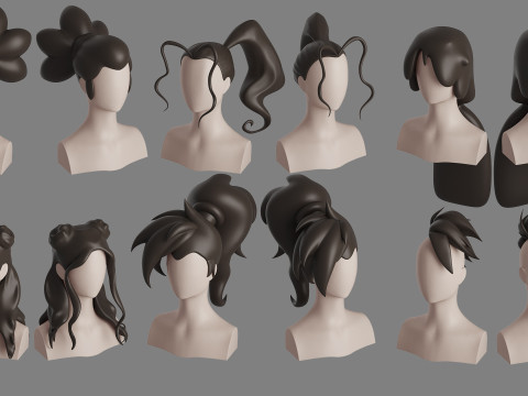 Stylised Woman Hair Bundle Model 3D