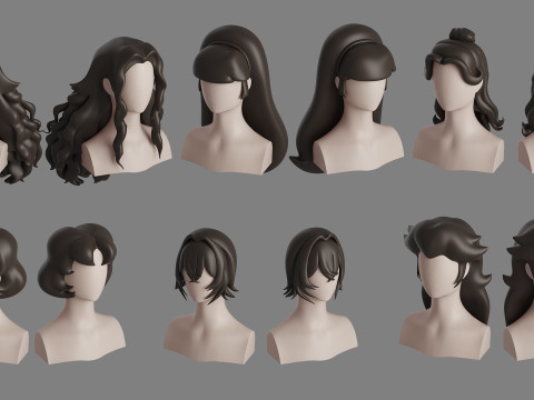 Stylised Woman Hair Bundle Model 3D