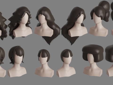 Stylised Woman Hair Bundle Model 3D