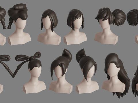Stylised Woman Hair Bundle Model 3D