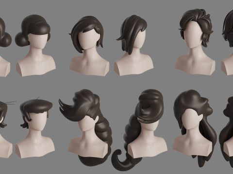 Stylised Woman Hair Bundle Model 3D