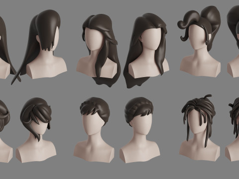 Stylised Woman Hair Bundle Model 3D