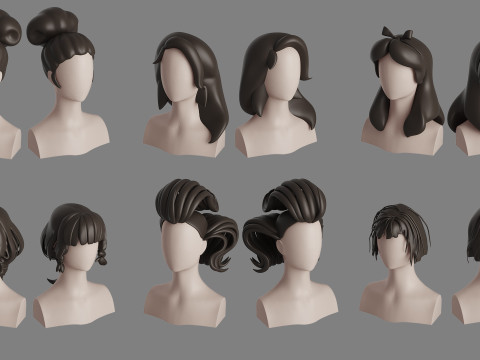 Stylised Woman Hair Bundle Model 3D