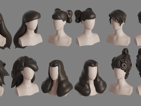 Stylised Woman Hair Bundle Model 3D