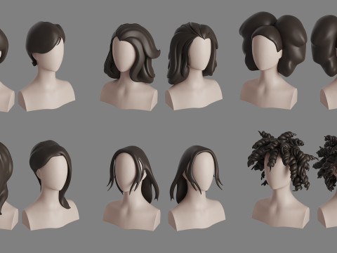Stylised Woman Hair Bundle Model 3D
