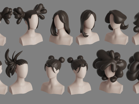 Stylised Woman Hair Bundle Model 3D