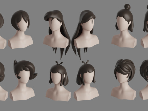 Stylised Woman Hair Bundle Model 3D