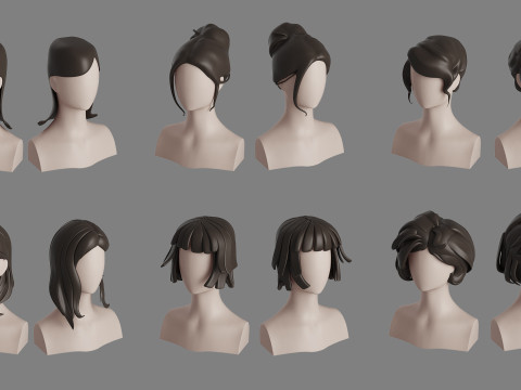 Stylised Woman Hair Bundle Model 3D