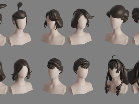 Stylised Woman Hair Bundle Model 3D