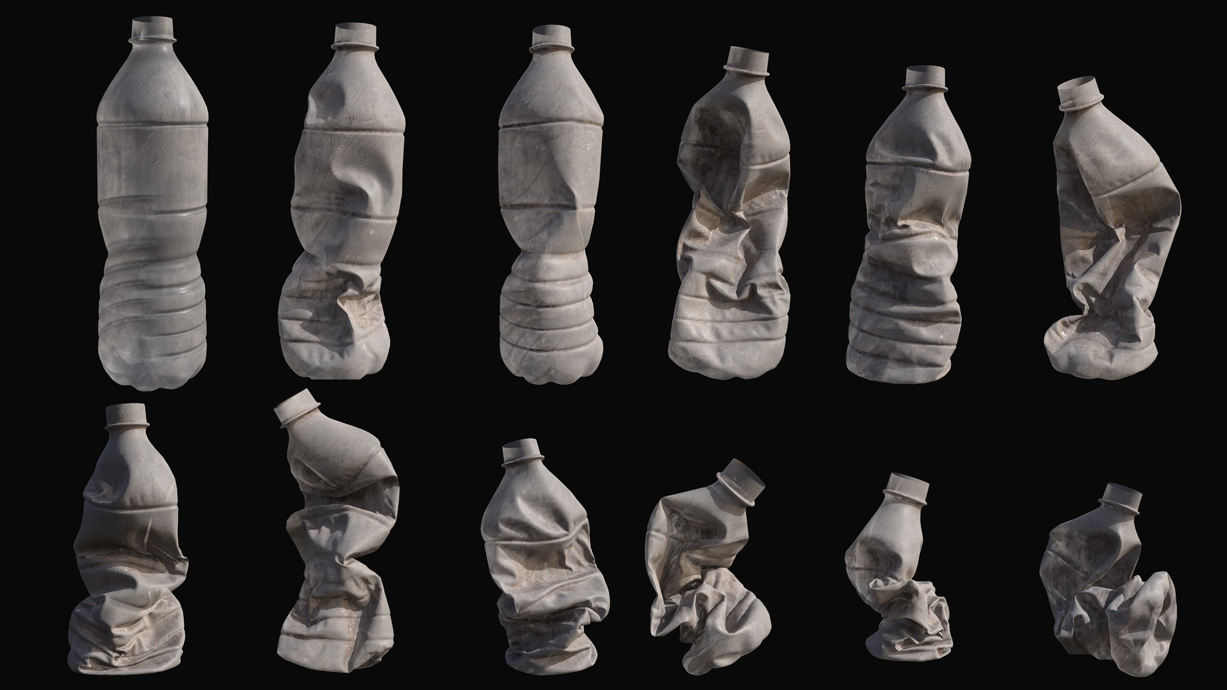 Crushed Plastic Bottle v1 Low-poly 3D Model .c4d .max .obj .3ds .fbx .stl .blend