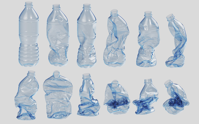Crushed Plastic Bottle v1 3D Model .c4d .max .obj .3ds .fbx .stl .blend 
