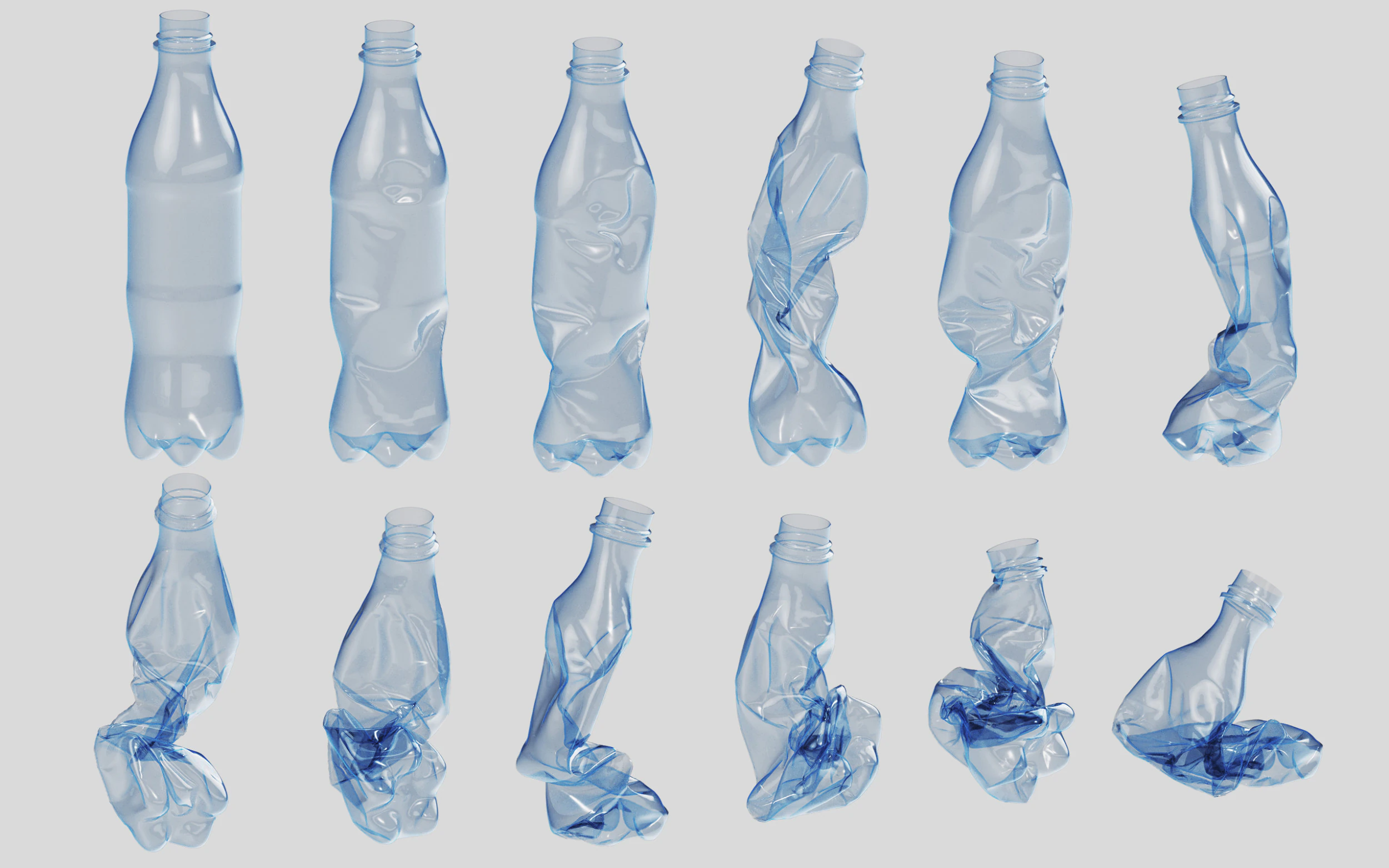 Crushed Plastic Bottle v3 3D Model .c4d .max .obj .3ds .fbx .stl .blend