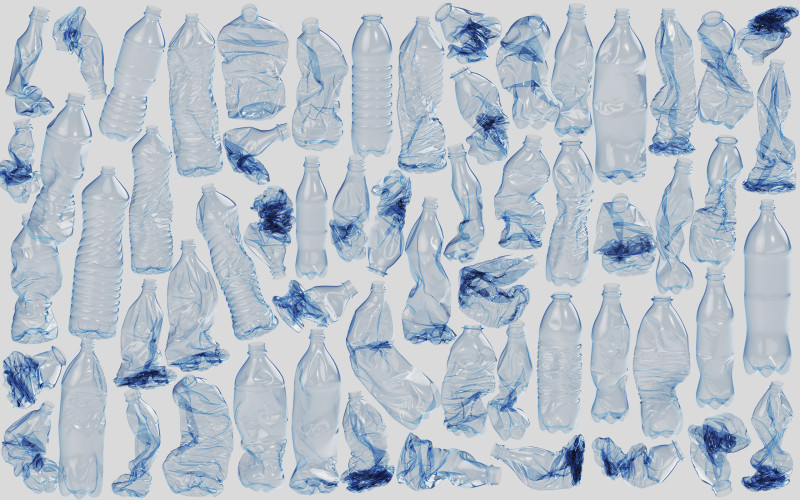 Collection of Crushed Plastic Bottles - 60 items Model 3D .c4d .max .obj .3ds .fbx .stl .blend 