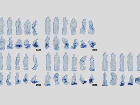 Collection of Crushed Plastic Bottles - 60 items Model 3D