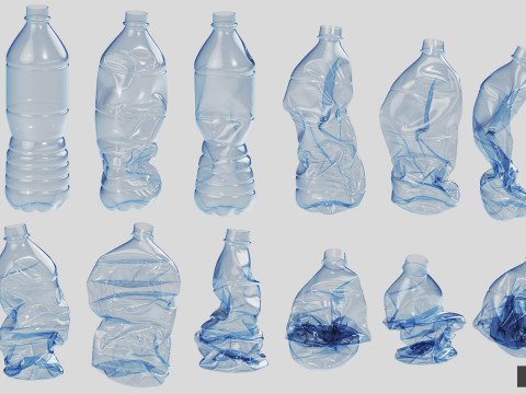 Collection of Crushed Plastic Bottles - 60 items Model 3D