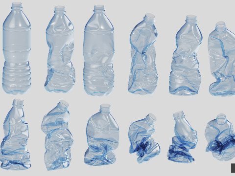 Collection of Crushed Plastic Bottles - 60 items Model 3D