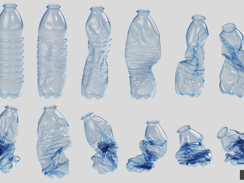 Collection of Crushed Plastic Bottles - 60 items Model 3D