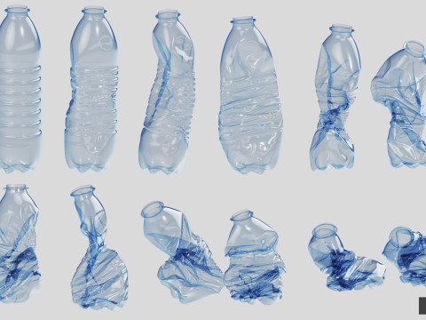 Collection of Crushed Plastic Bottles - 60 items Model 3D