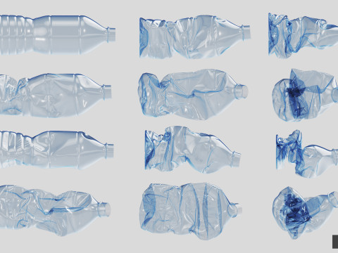 Collection of Crushed Plastic Bottles - 60 items Model 3D