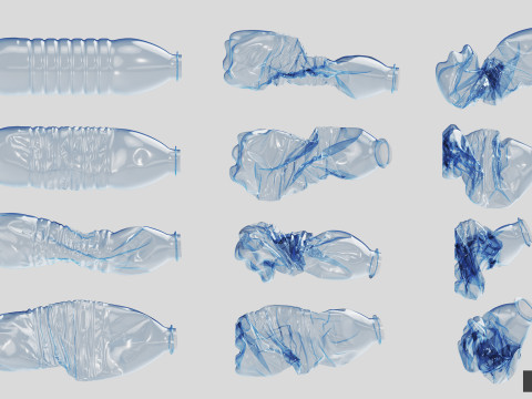 Collection of Crushed Plastic Bottles - 60 items Model 3D