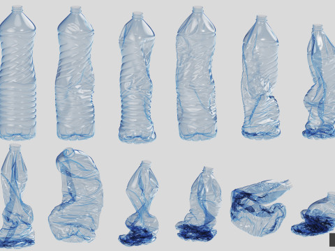 Collection of Crushed Plastic Bottles - 60 items Model 3D