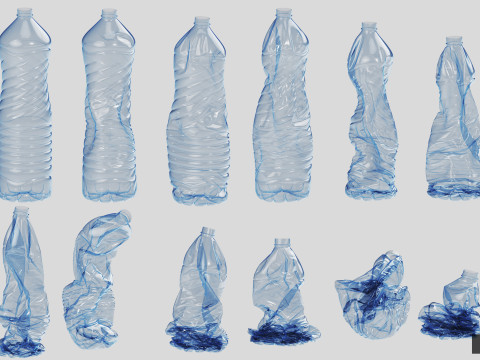 Collection of Crushed Plastic Bottles - 60 items Model 3D
