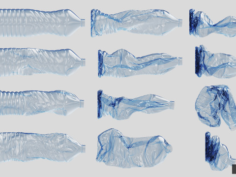 Collection of Crushed Plastic Bottles - 60 items Model 3D