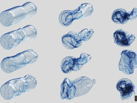Collection of Crushed Plastic Bottles - 60 items Model 3D