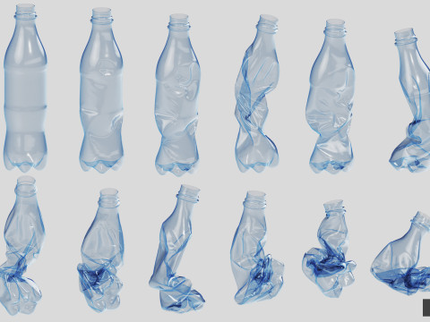 Collection of Crushed Plastic Bottles - 60 items Model 3D