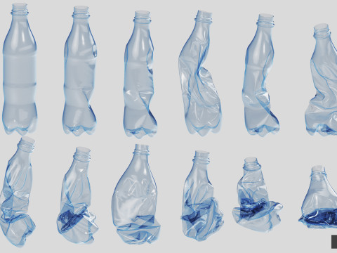 Collection of Crushed Plastic Bottles - 60 items Model 3D