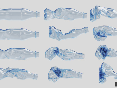 Collection of Crushed Plastic Bottles - 60 items Model 3D
