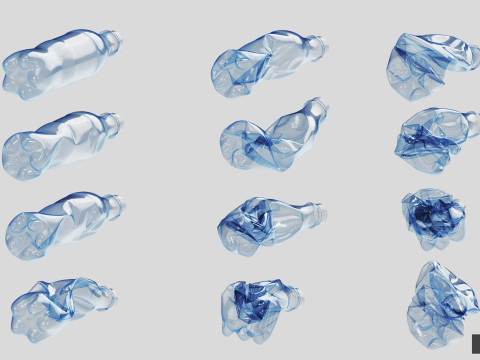 Collection of Crushed Plastic Bottles - 60 items Model 3D