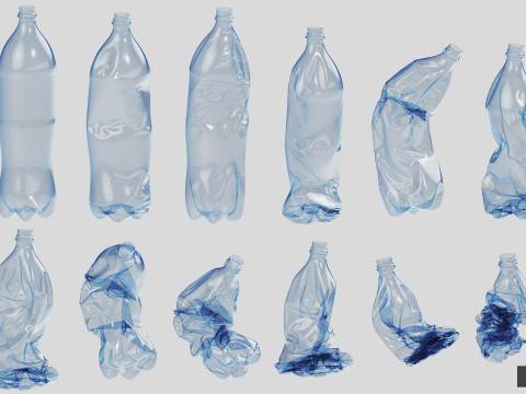 Collection of Crushed Plastic Bottles - 60 items Model 3D