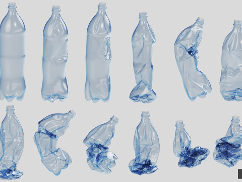 Collection of Crushed Plastic Bottles - 60 items Model 3D