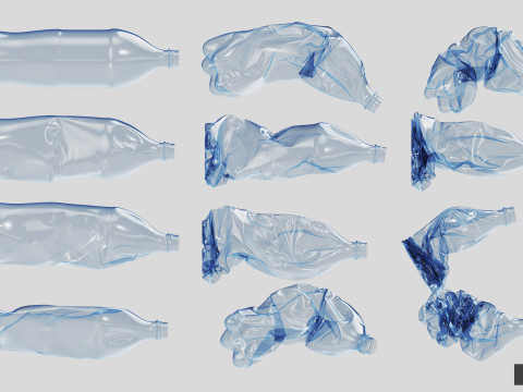 Collection of Crushed Plastic Bottles - 60 items Model 3D