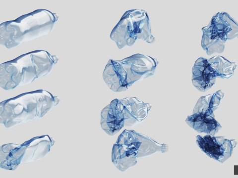 Collection of Crushed Plastic Bottles - 60 items Model 3D