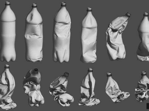 Collection of Crushed Plastic Bottles - 60 items Model 3D