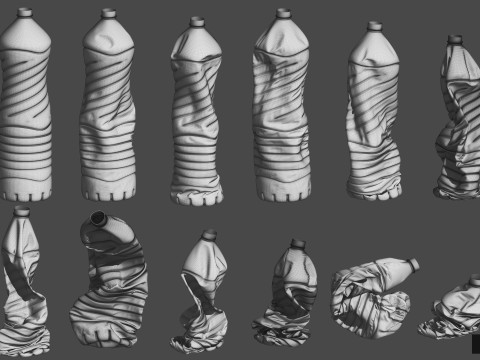 Collection of Crushed Plastic Bottles - 60 items Model 3D