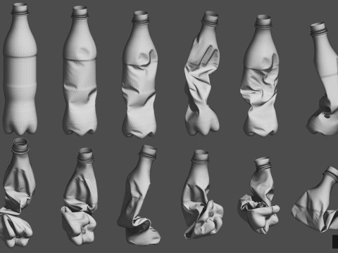 Collection of Crushed Plastic Bottles - 60 items Model 3D