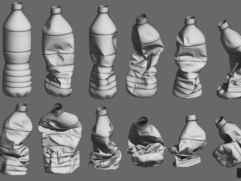 Collection of Crushed Plastic Bottles - 60 items Model 3D