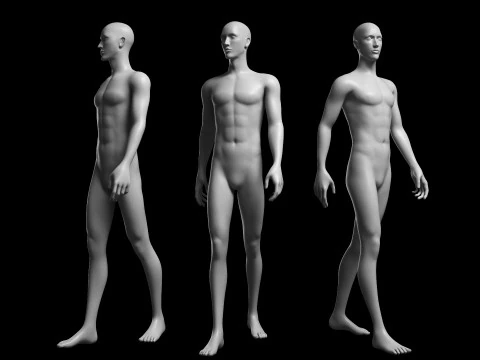 Animated Male Base Mesh v3 - 12 poses Low-poly 3D Model