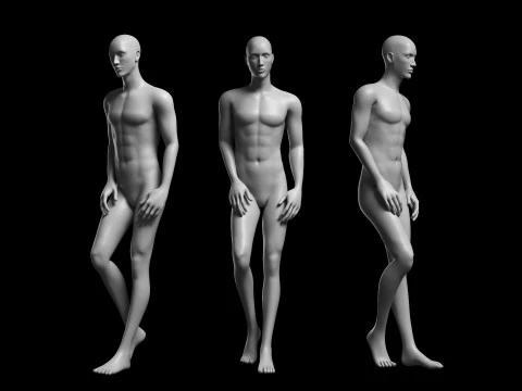 Animated Male Base Mesh v3 - 12 poses Low-poly 3D Model
