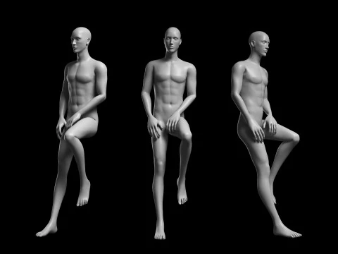 Animated Male Base Mesh v3 - 12 poses Low-poly 3D Model