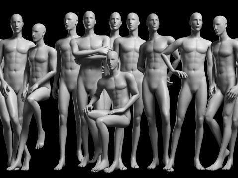 Animated Male Base Mesh v2 - 12 poses Low-poly 3D Model