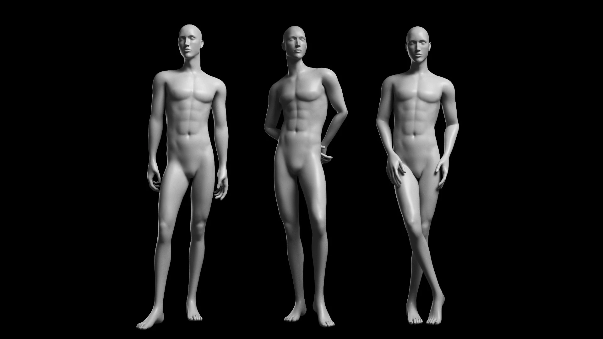 Animated Male Base Mesh - 3 poses Low-poly 3D Model .c4d .max .obj .3ds .fbx .stl .blend 