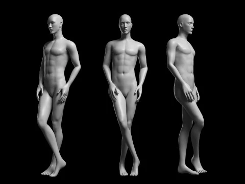 Animated Male Base Mesh - 3 poses Low-poly 3D Model