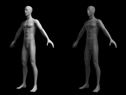 Animated Male Base Mesh v2 - 3 poses Low-poly 3D Model