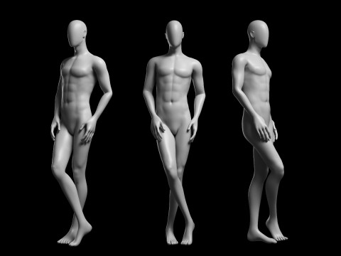 Animated Male Base Mesh v3 - 3 poses Low-poly Model 3D