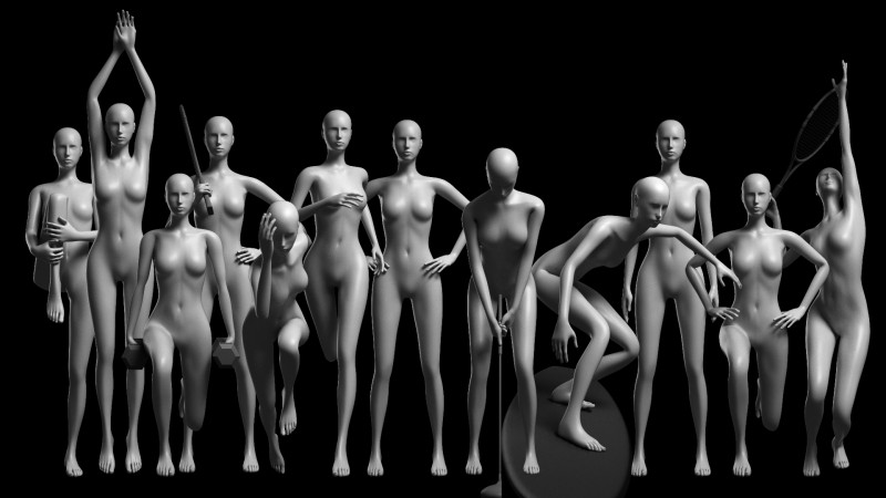 Animated Female Mesh - 12 sport poses v4 Low-poly Model 3D .c4d .max .obj .3ds .fbx .stl .blend 