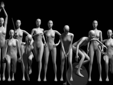 Анімована жіноча сітка - 12 спортивних поз v4. Низькополігональний 3D Модель